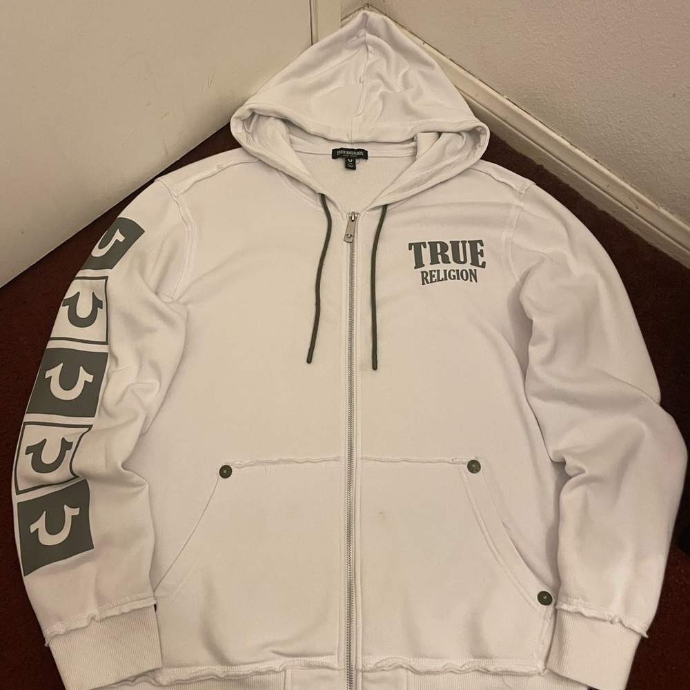 True Religion White Zip-Up Hoodie
